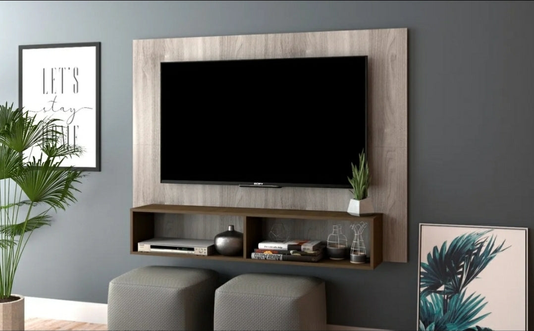 Mueble para tv con doble repisa inferior, centro de entretenimiento para tv, mueble para pantalla S01160 Modelo entrepaño dividido